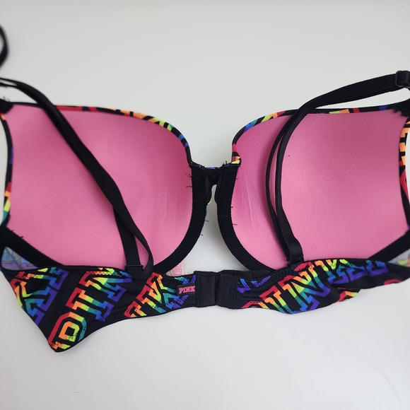 PINK LOT OF‎ 2  Bras Rainbow Logo And Floral B&W - Picture 2 of 9